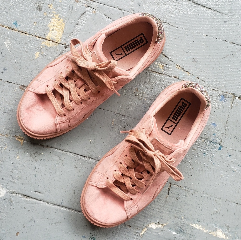 Pink Suede Puma Sneakers with Glitter